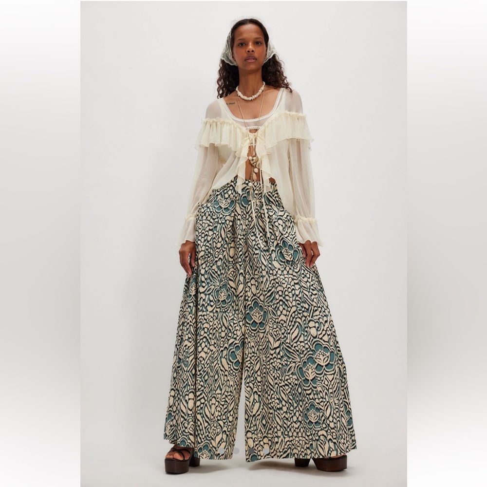 Free People  Miss You Most Printed Wide-Leg Pants Sz4